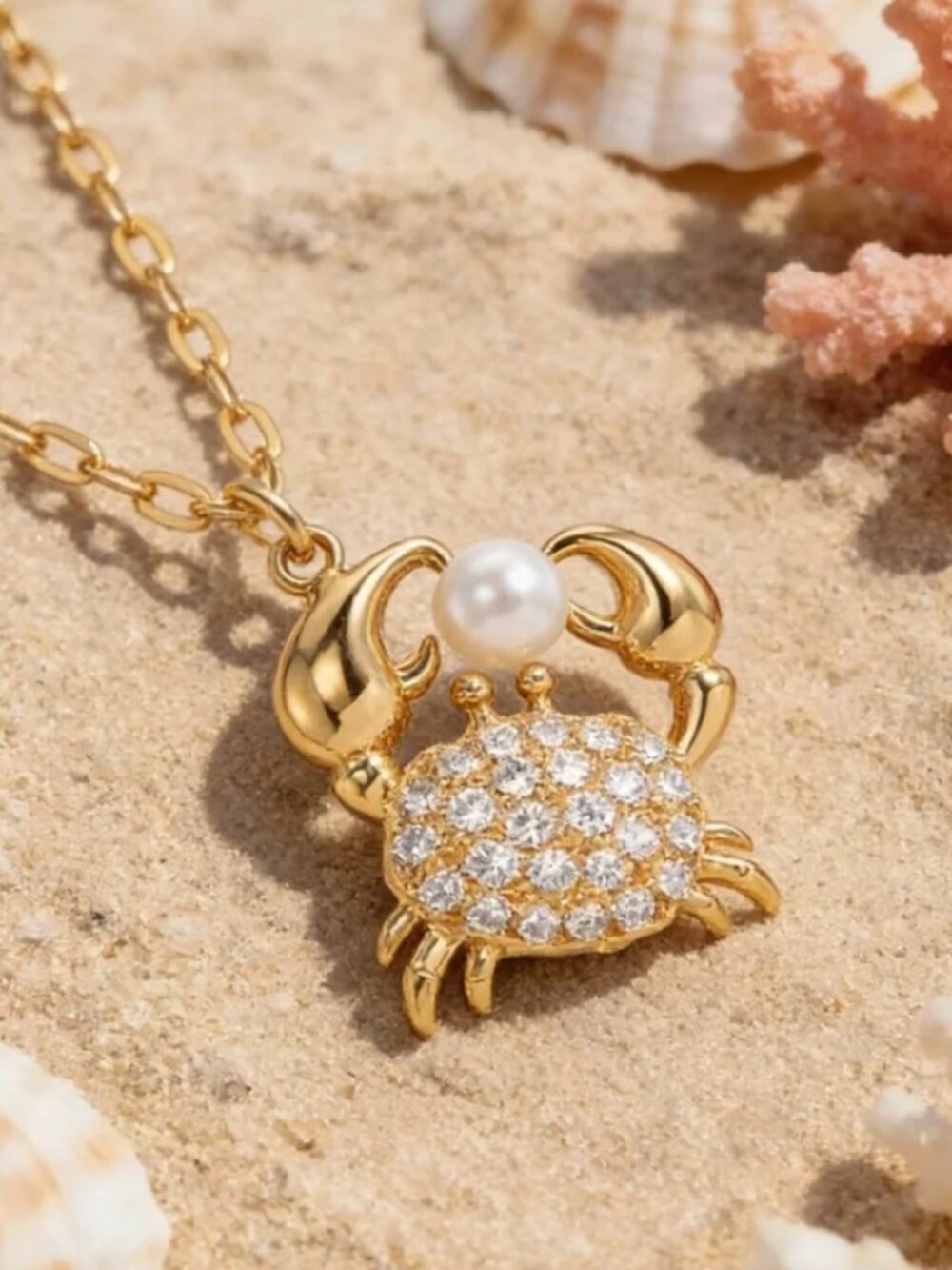 Anthro Gold Crab Pearl Necklace Choker